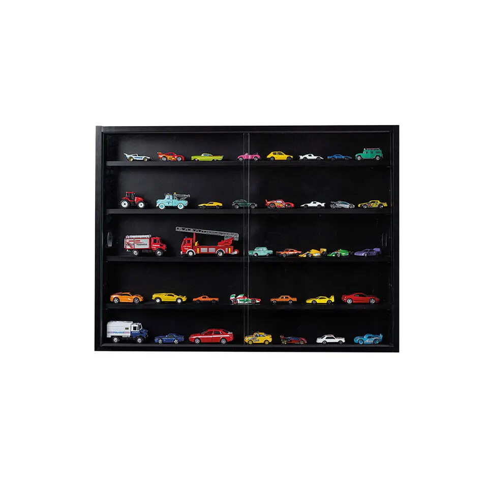 Hioshop Blacklava vitrinekast vitrinekast- 2 schuifdeuren zwart