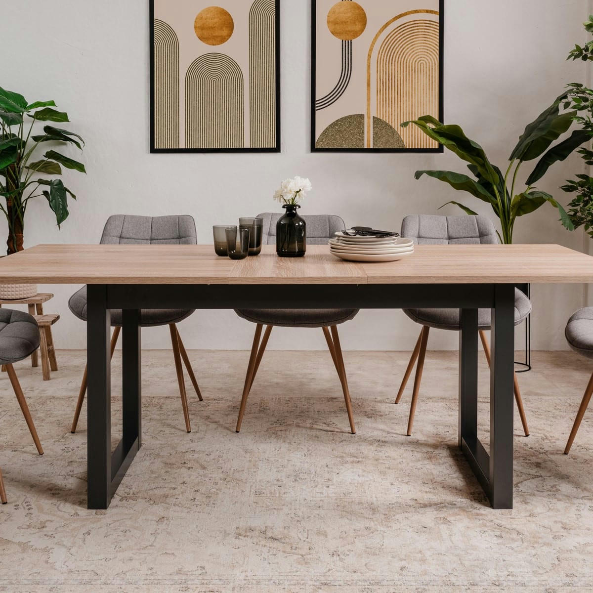 NORA - Table à manger extensible effet chêne 160/200 cm