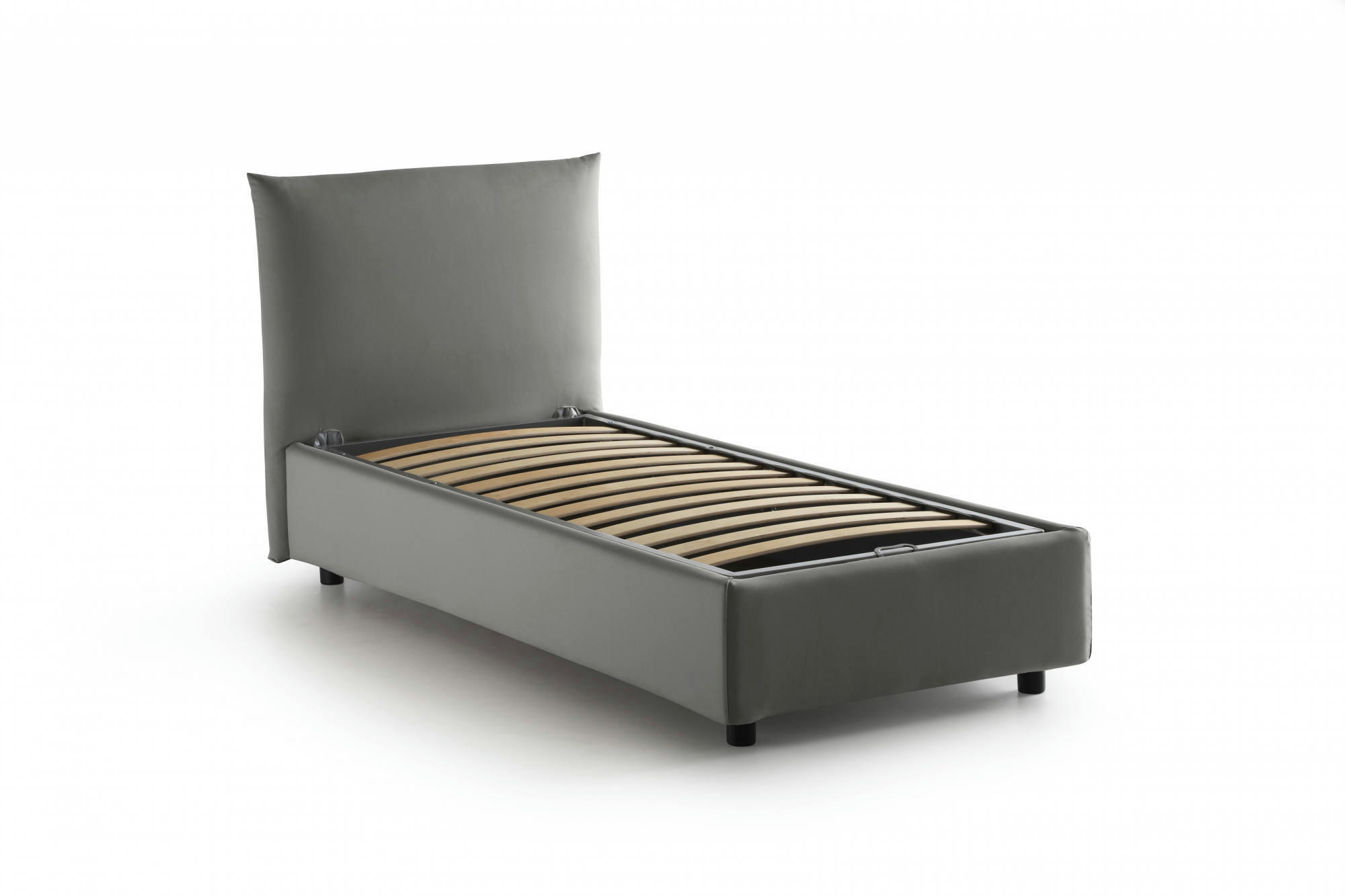 MARINA - Lit coffre 80x190 cm en tissu gris