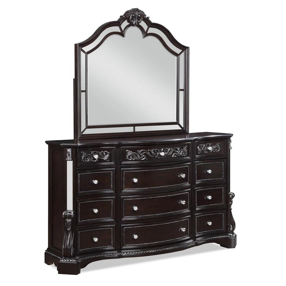 Krissy 4 Piece Dark Brown Fabric Upholstered Tufted Sleigh Bedroom Set