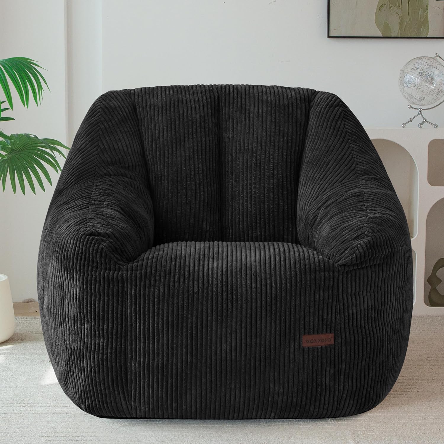 MAXYOYO Bean Bag Chair, Bean Bag Sofa with Filler, Cozy Living Room Chair for Adults and Kids, Stuffed Floor Sofa for Bedroom Dorm Reading, Black