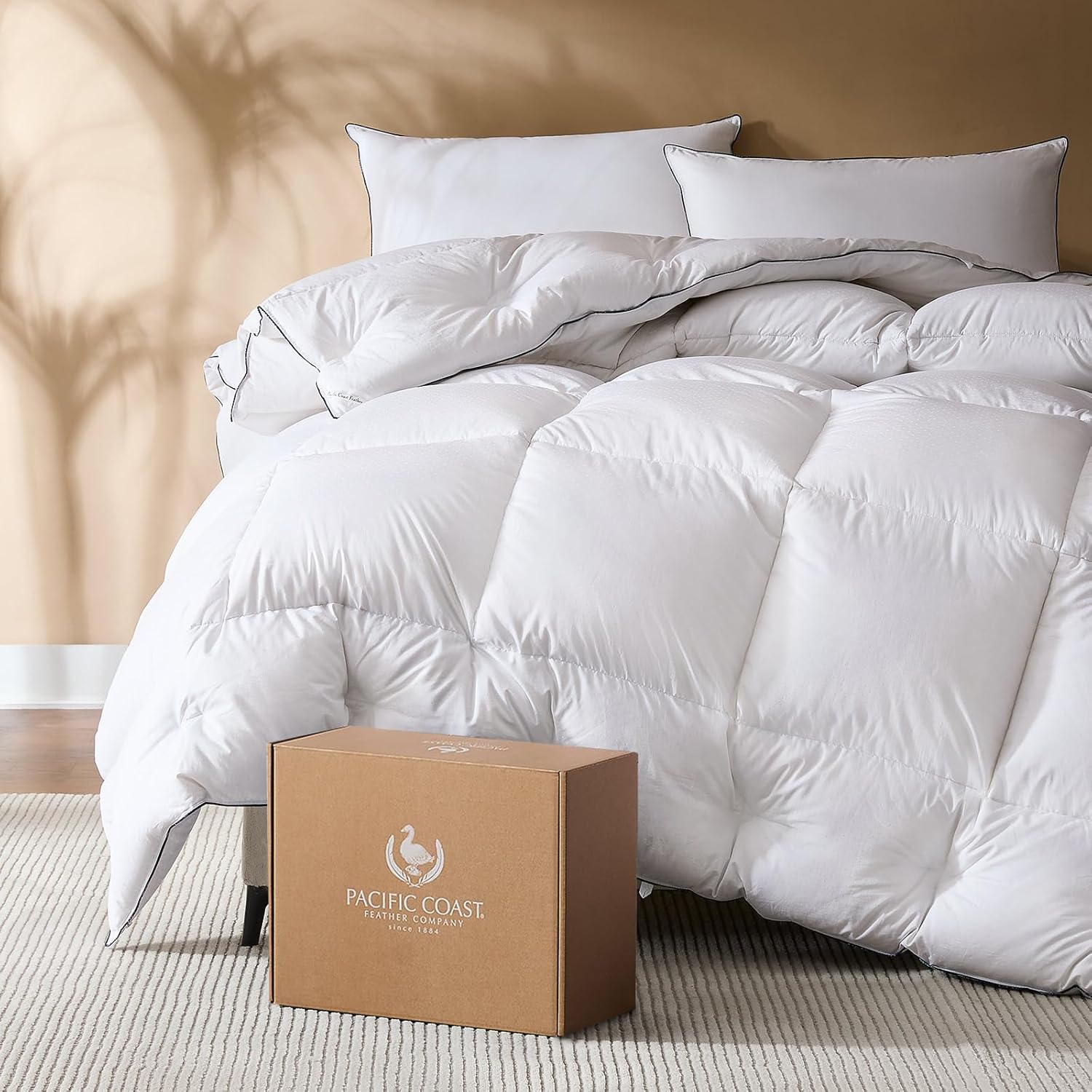 Pacific Coast Comforter King Size, Filled in White Goose Down Bedding Comforter King Size，All Season White Luxury Hotel Fluffy Duvet Insert, 106x90