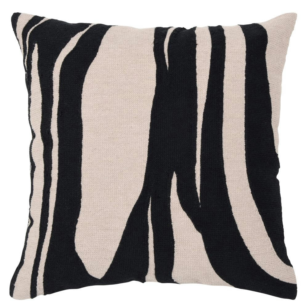 BADU - Housse de coussin en coton motifs brodés beiges et noirs 40x40