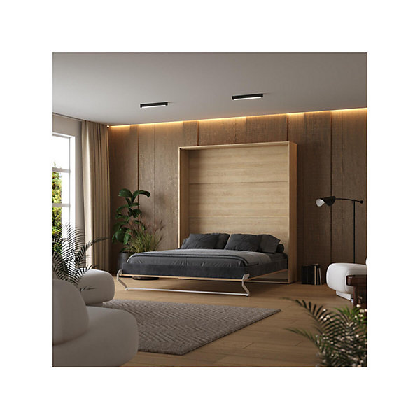 Lit escamotable 180x200cm Vertical Lit Mural SUP M1 cadre rembourré Chêne Kaisersberg