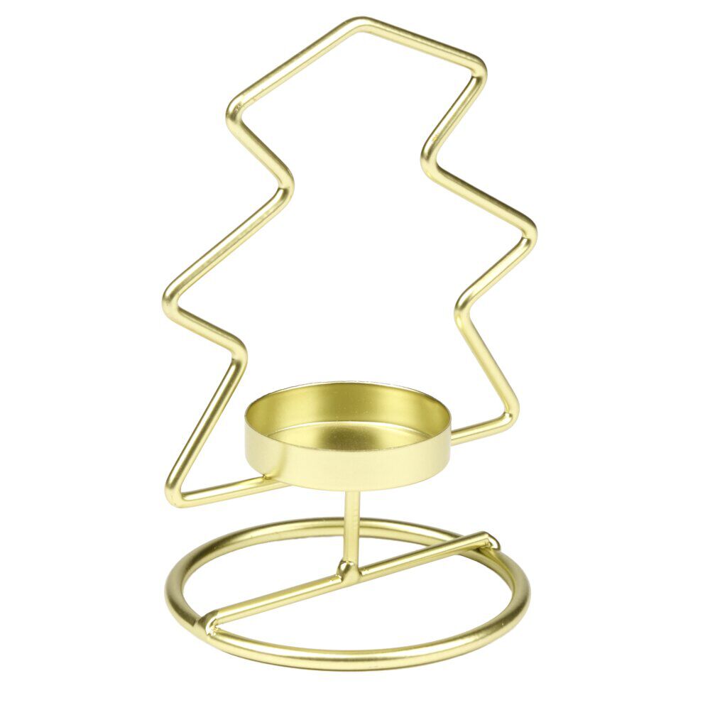 Bougeoir forme sapin de No&euml;l métal doré L11X8XH15 cm