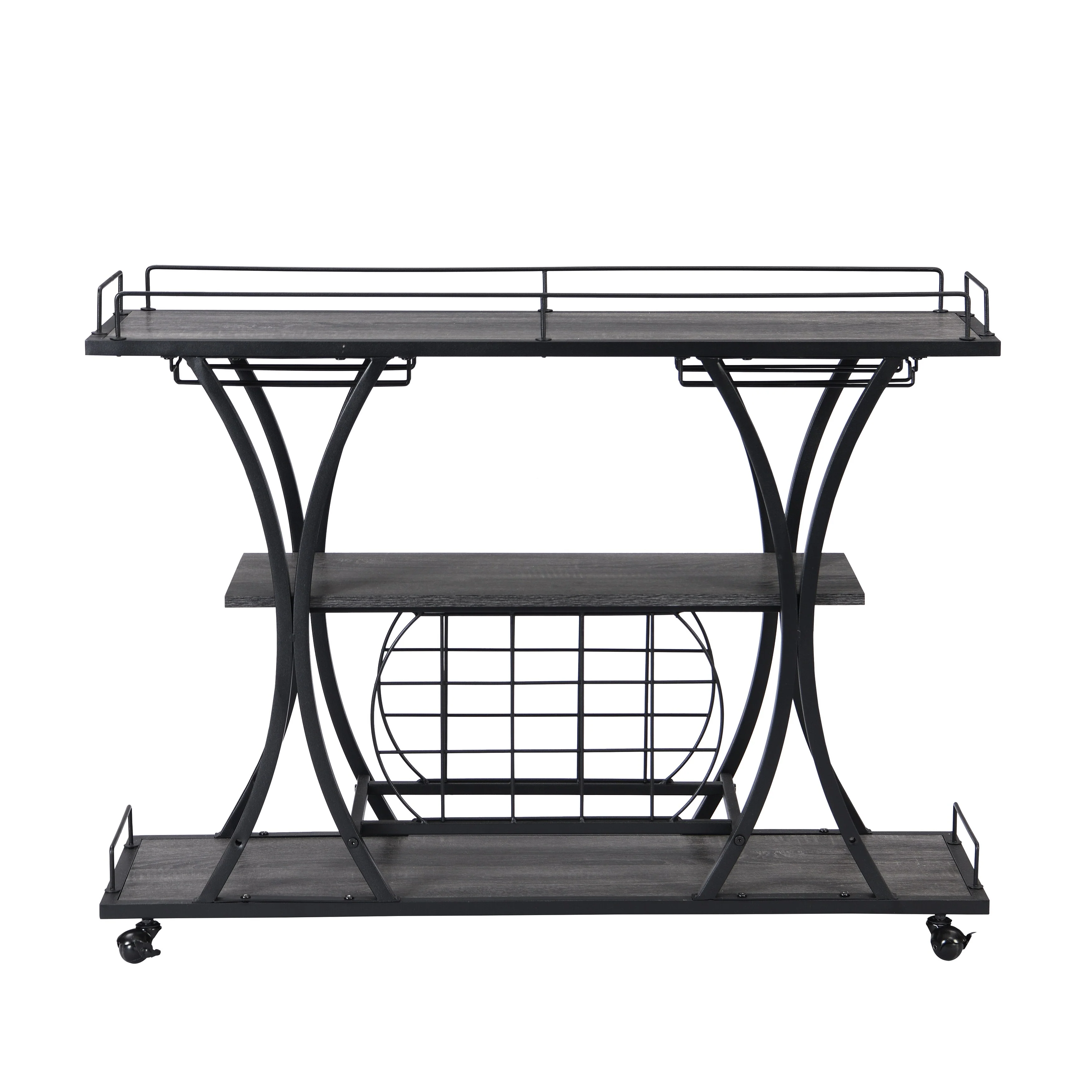 Industrial Bar Cart Kitchen Bar&Serving Cart For Home With Wheels 3 -Tier Storage Shelves(no include stool)