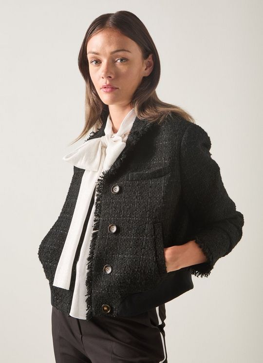 LKB LONDON PipBlack tweed Trim Bomber Jacket