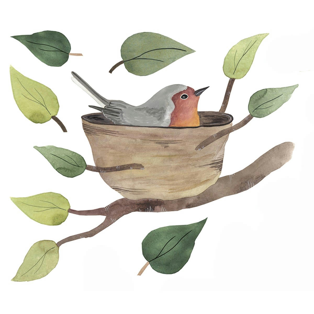 QUEYRAN - Stickers les rouges-gorges en Vinyle mat Vert 29,7x42 cm