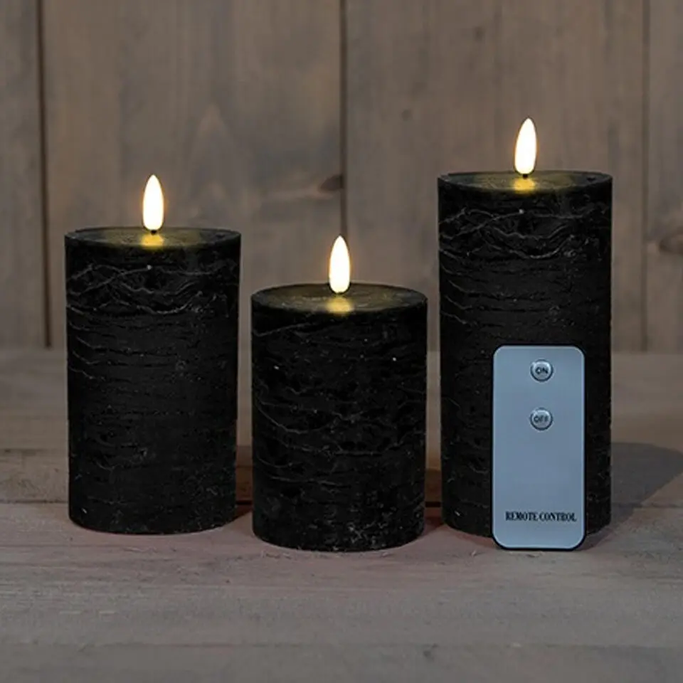 Anna's Collection LED Stompkaarsen -afstandsbediening -3x - zwart