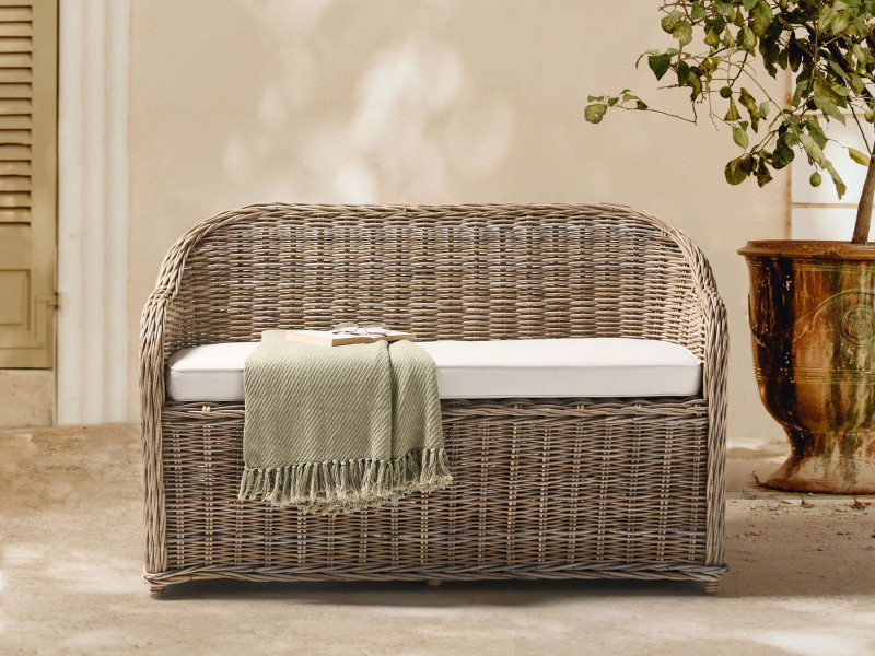 Sofa ogrodowa 2-osobowa 141 cm rattanowa naturalna