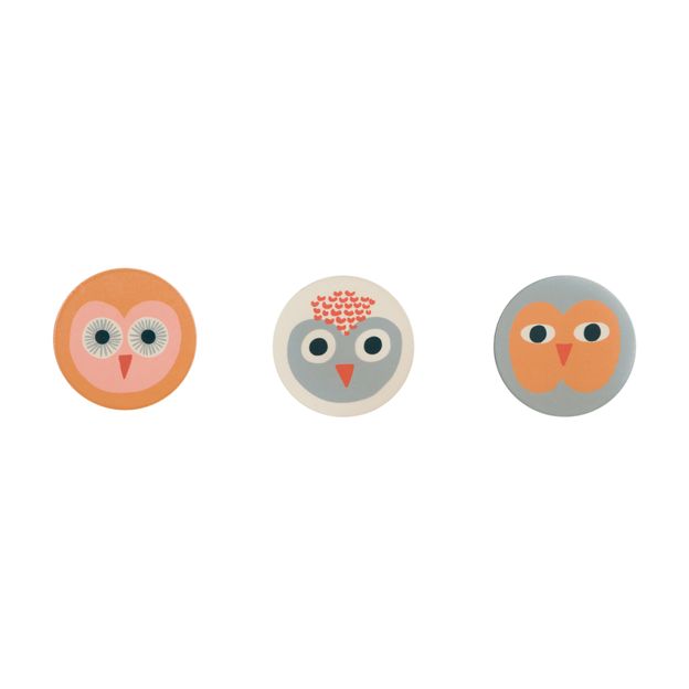 CONJUNTO COM 3 GANCHOS PARA PAREDE CORUJAS