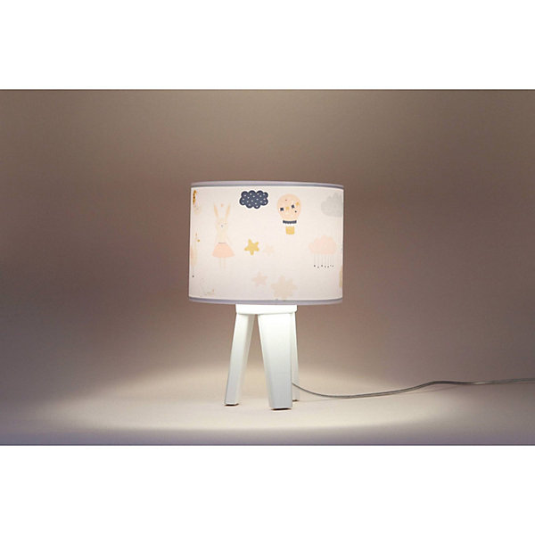 Lampe de chevet enfant Sweet Dream 22,5 x 22,5 x 33 cm Tissu PVC imprimé animaux de la ferme fond blanc, intérieur blanc