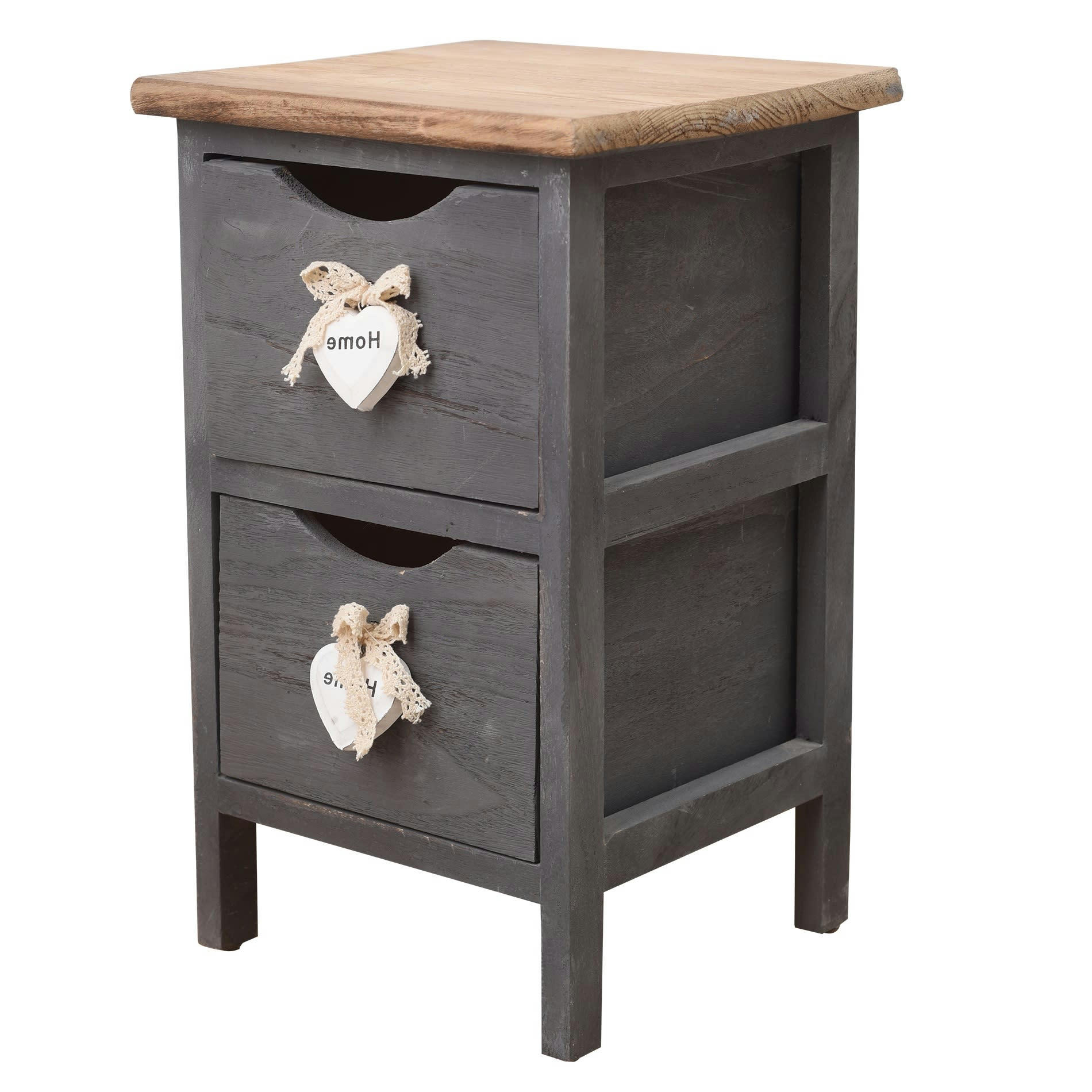 - Table de chevet étroit avec 2 tiroirs en bois brun et gris