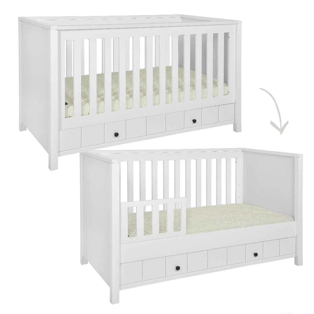 DUO - ALLPIN - Lit évolutif 70x140 commode 3 tiroirs blanc