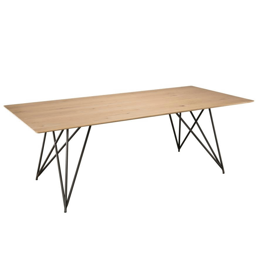 MADISON - Table à manger bois chêne pieds croisés métal noir L220
