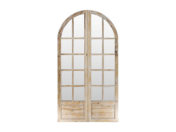 Paravent miroir en bois de pin effet patiné - 2 pans - L. 96 x H. 180 cm - Naturel - KEDIRI