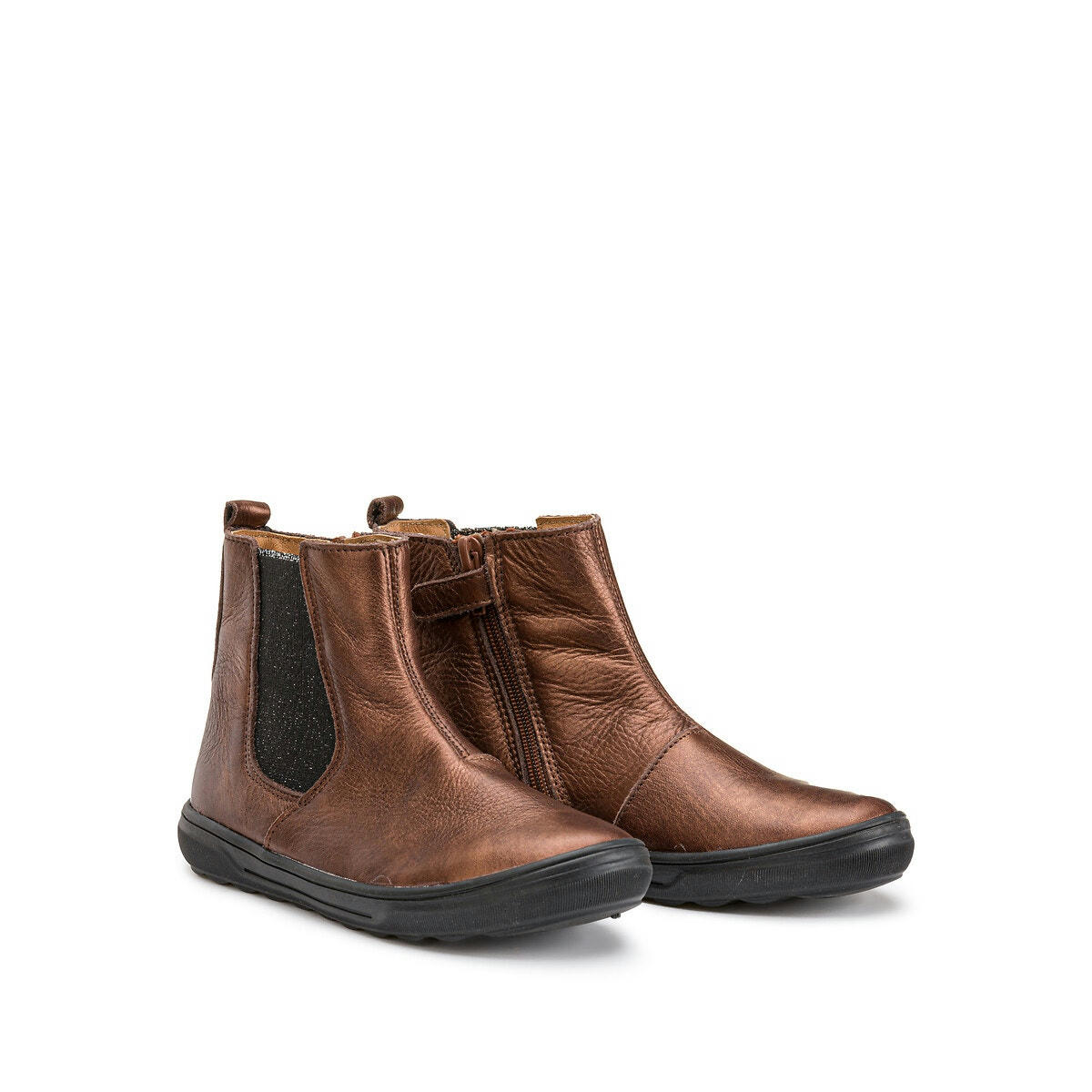 Bottines zippées en cuir effet métallisé