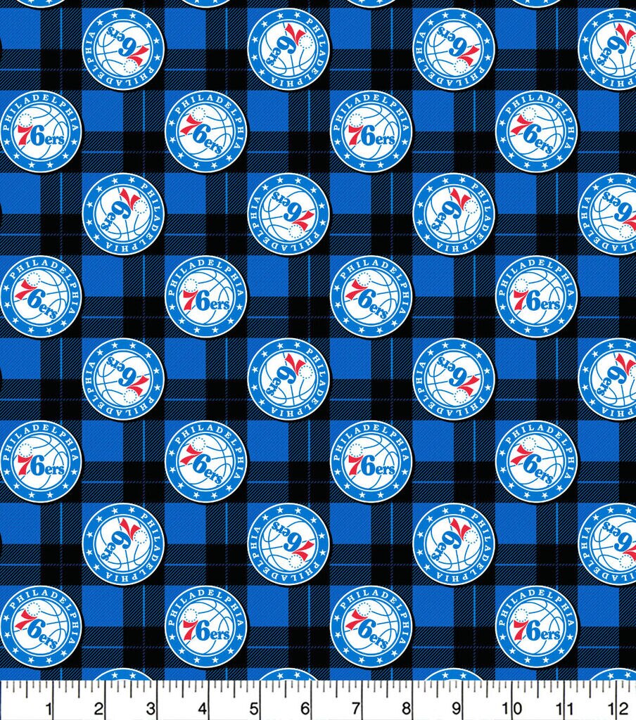 NBA Philadephia 76ers Plaid Logo Cotton Fabric