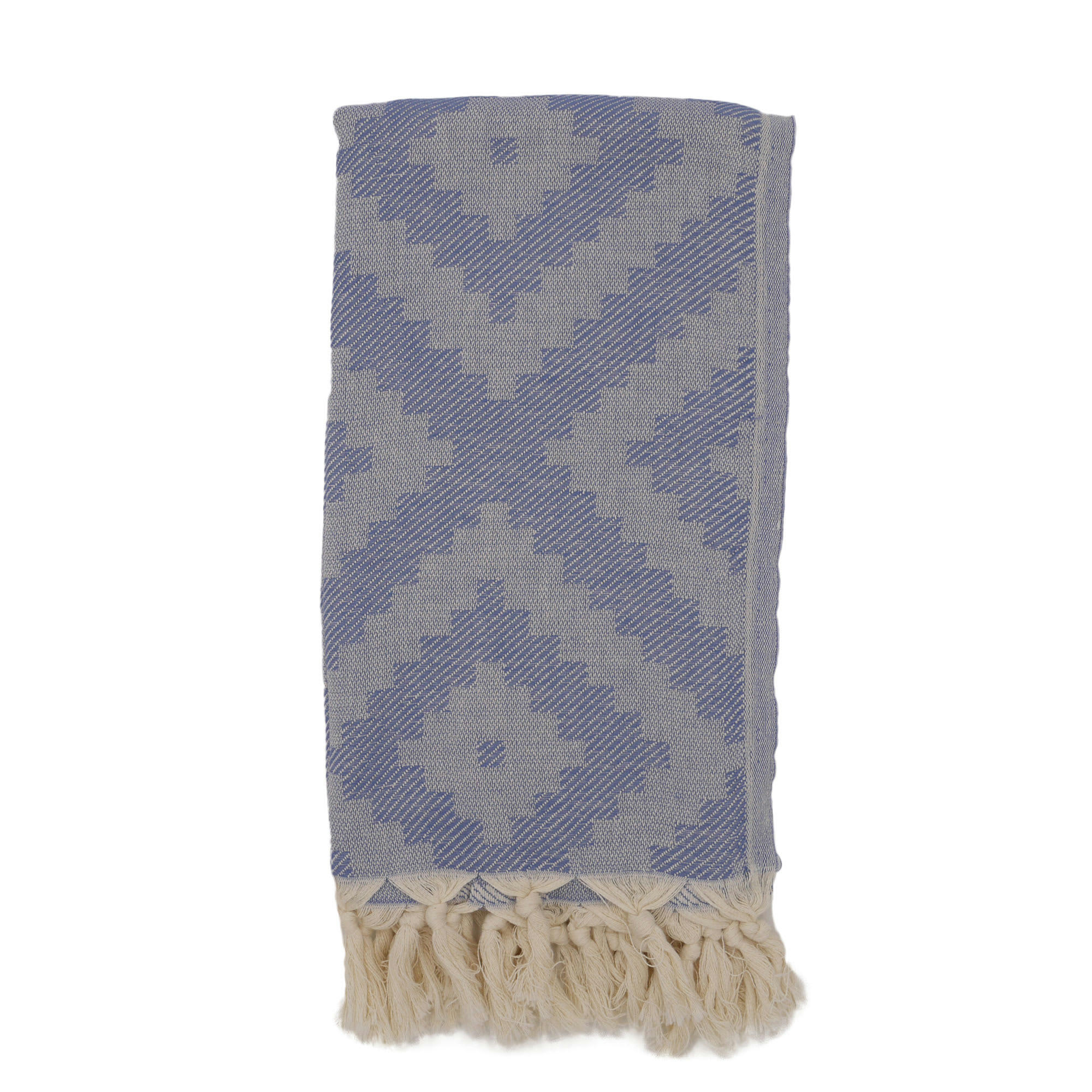 - Fouta losanges 100% coton avec franges bleu jeans 100x170cm