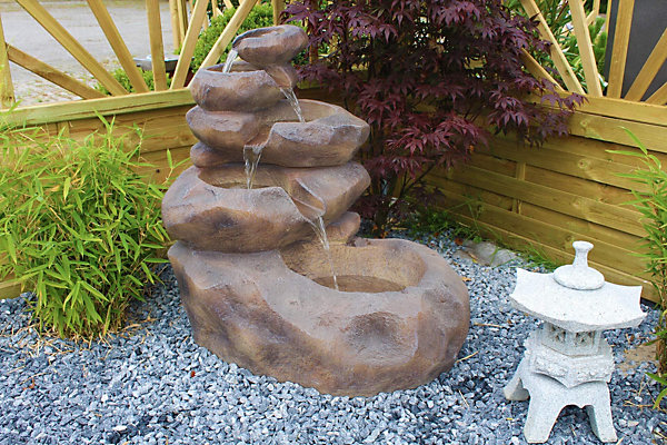 Fontaine de Jardin avec éclairage LED Grande Cascade de Roche avec Pompe Jardin Pelouse