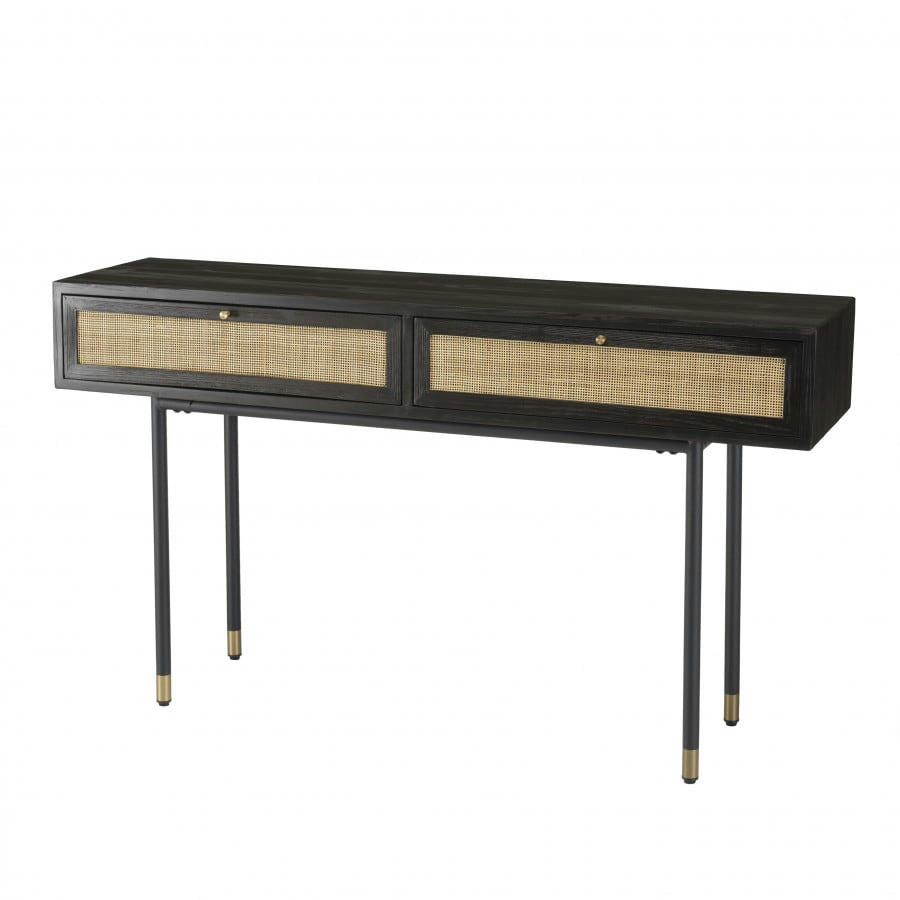 YANIS - Console noir 2 tiroirs cannage