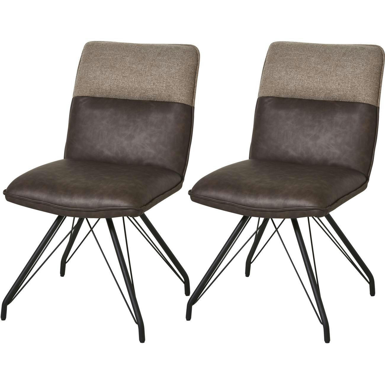 GILLOU - Chaise assise tissu beige pieds métal - Lot de 2