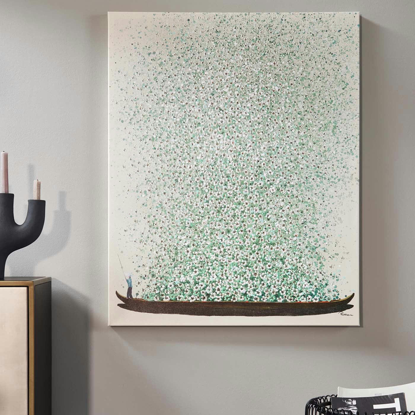 TOUCHED - Tableau Touched fleurs pirogue beige et vert 120x160cm Kare Design