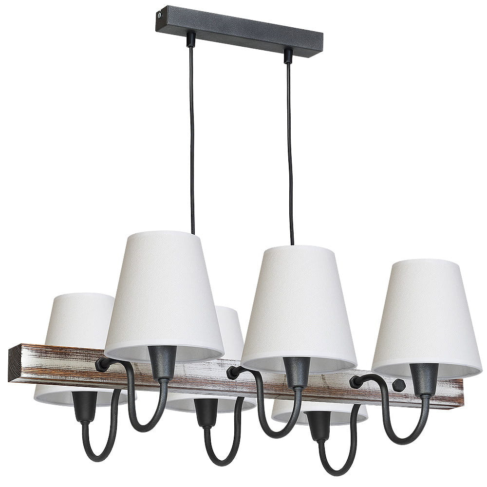 Lampa wisząca czarno-biała-ciemne drewno THOR 6xE14x40W Aldex