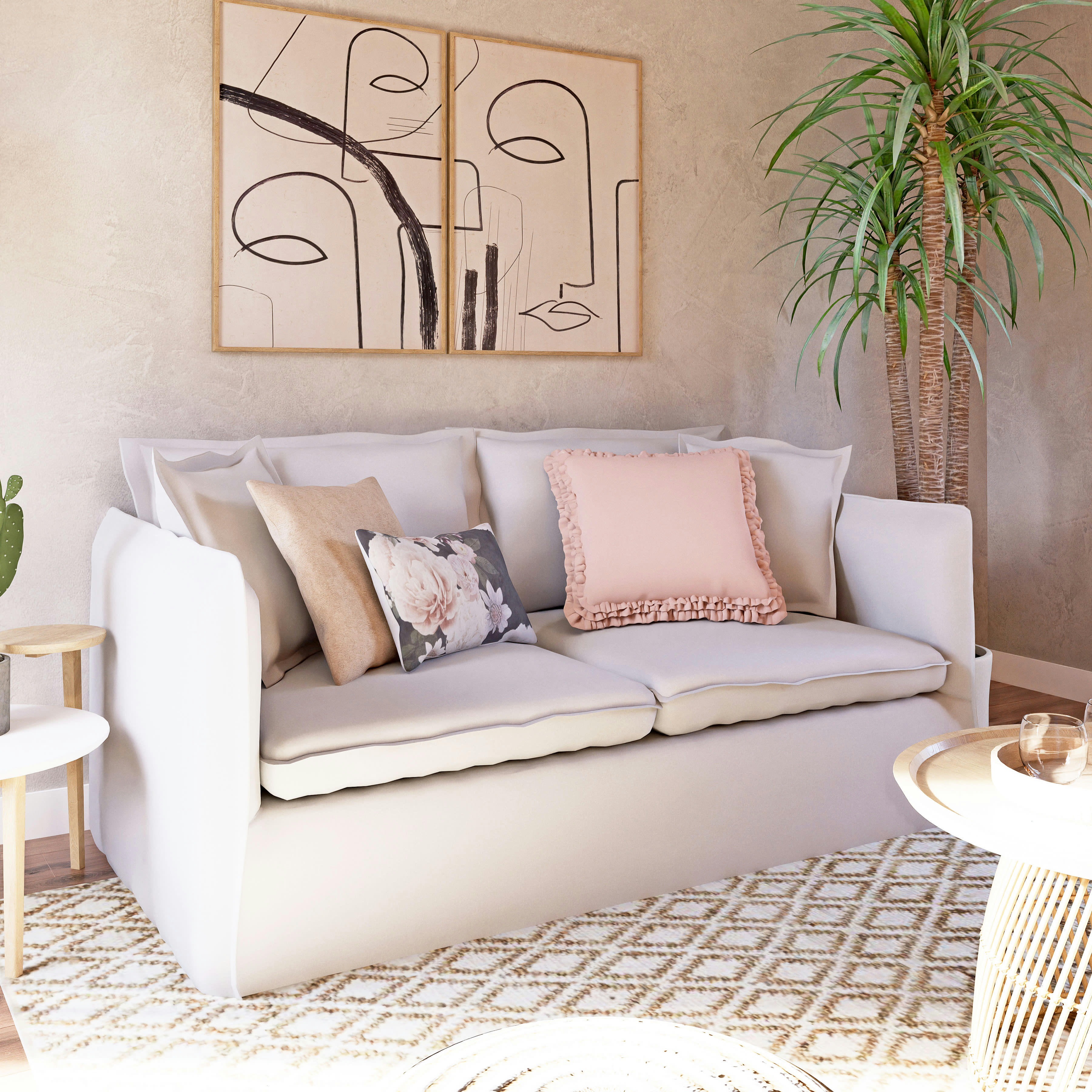 VINCENT - Diptyque imprimé abstrait beige, noir et marron 84x60