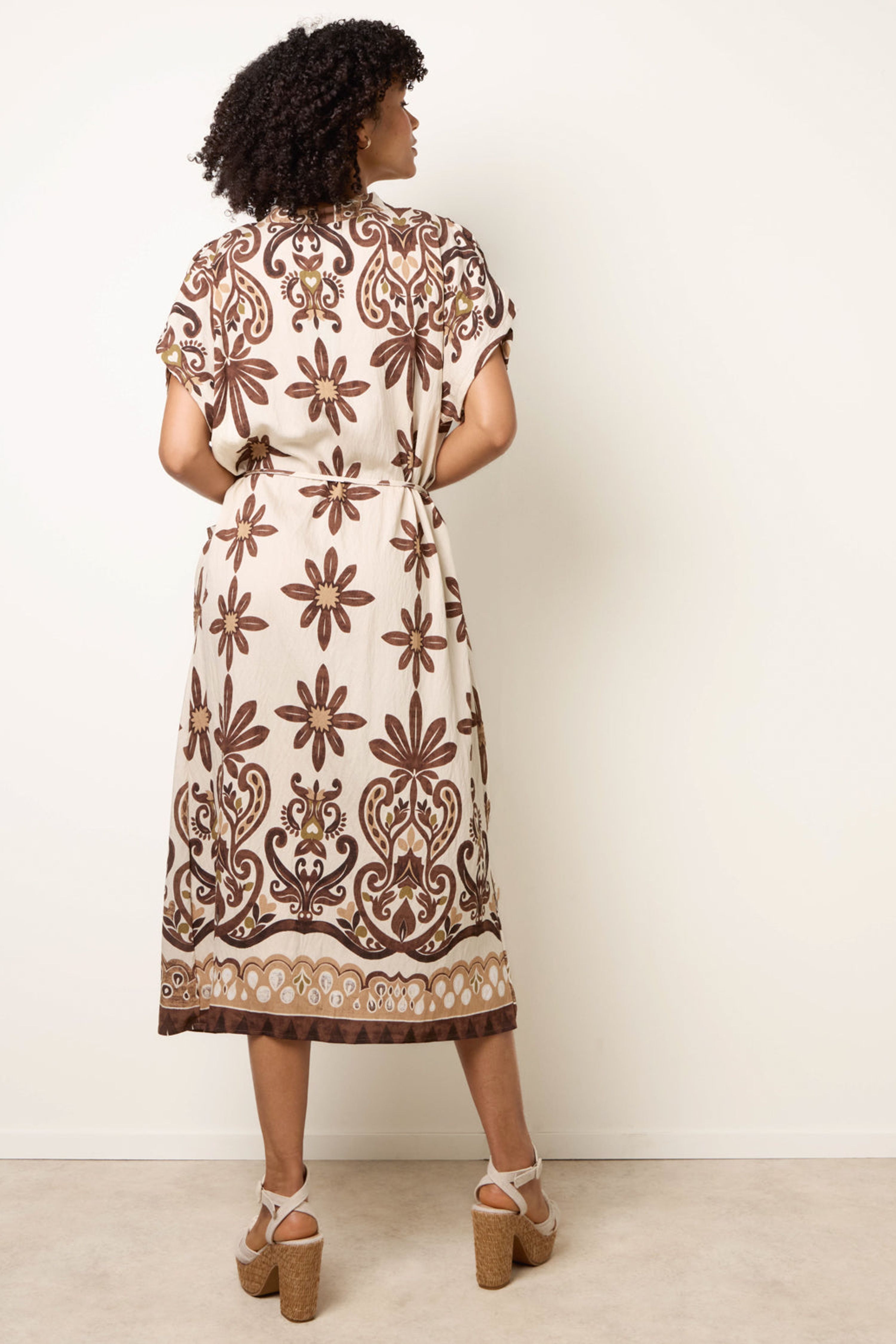 Blue Vanilla Brown Dress With Bold Floral Print
