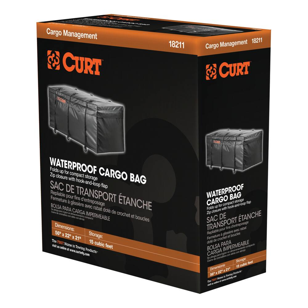 CURT Weather-Resistant Vinyl Roof Top Cargo Bag, Black, 56 x 22 x 21-in