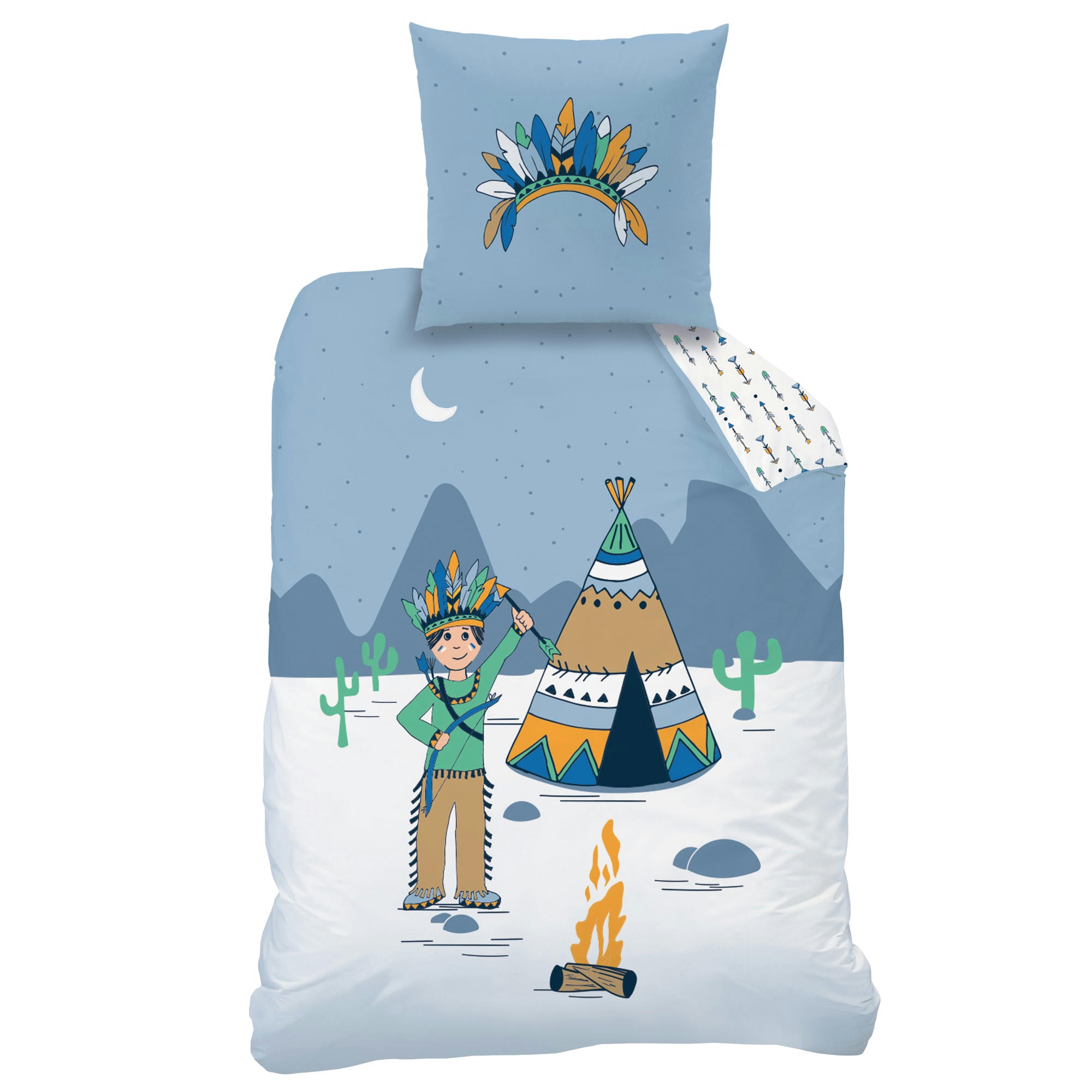 PETIT INDIEN - Parure de lit imprimée en coton Bleu 140x200+63x63cm