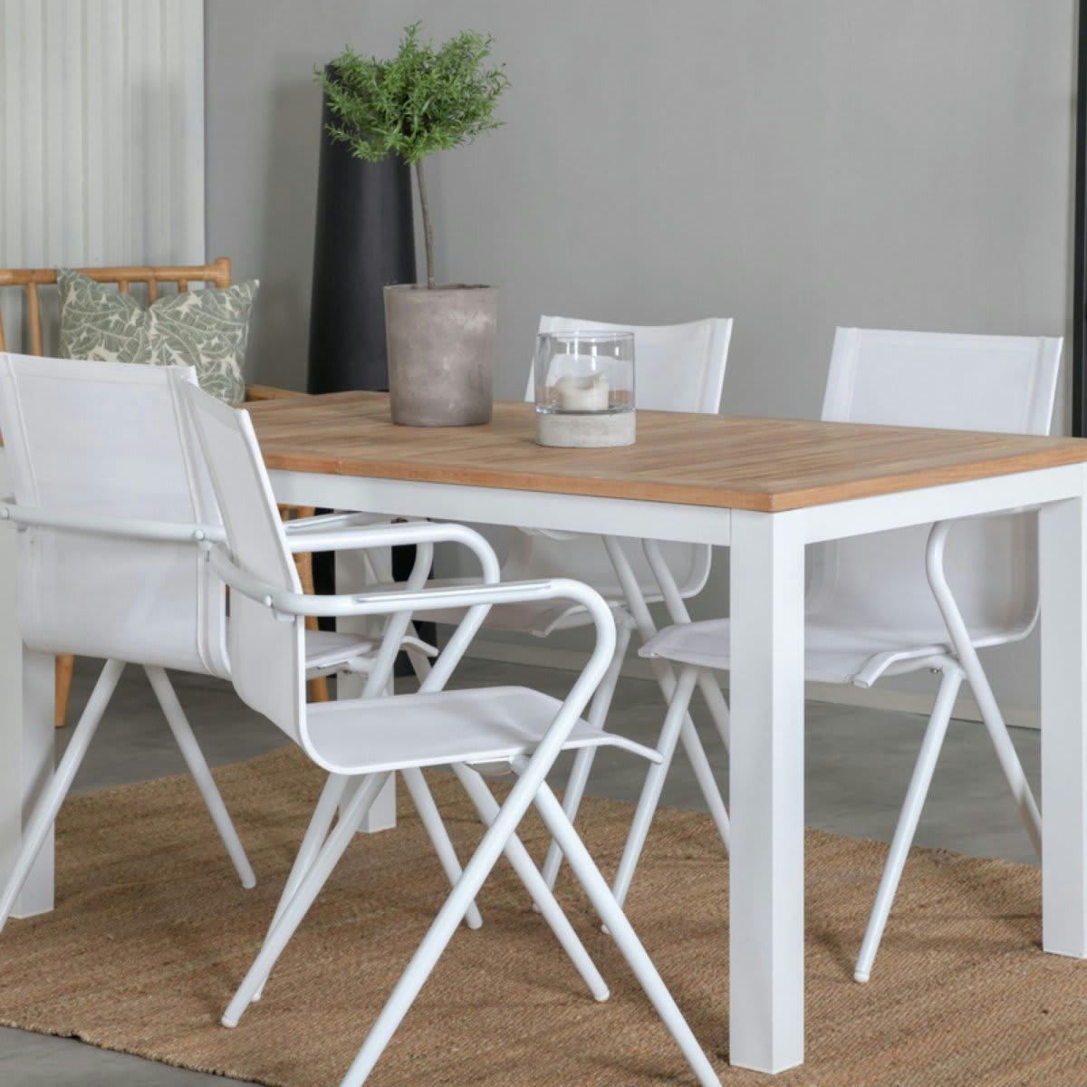 SABOL - Table de jardin 152x92cm en bois et aluminium blanc