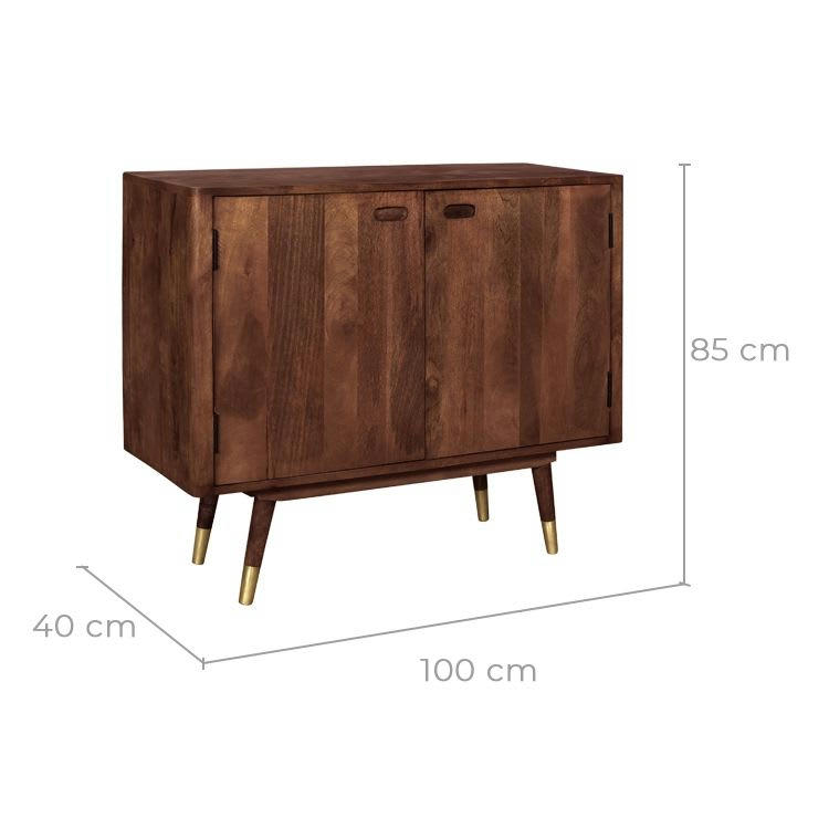 COLOMBO - Buffet en bois massif 2 portes et détails dorés