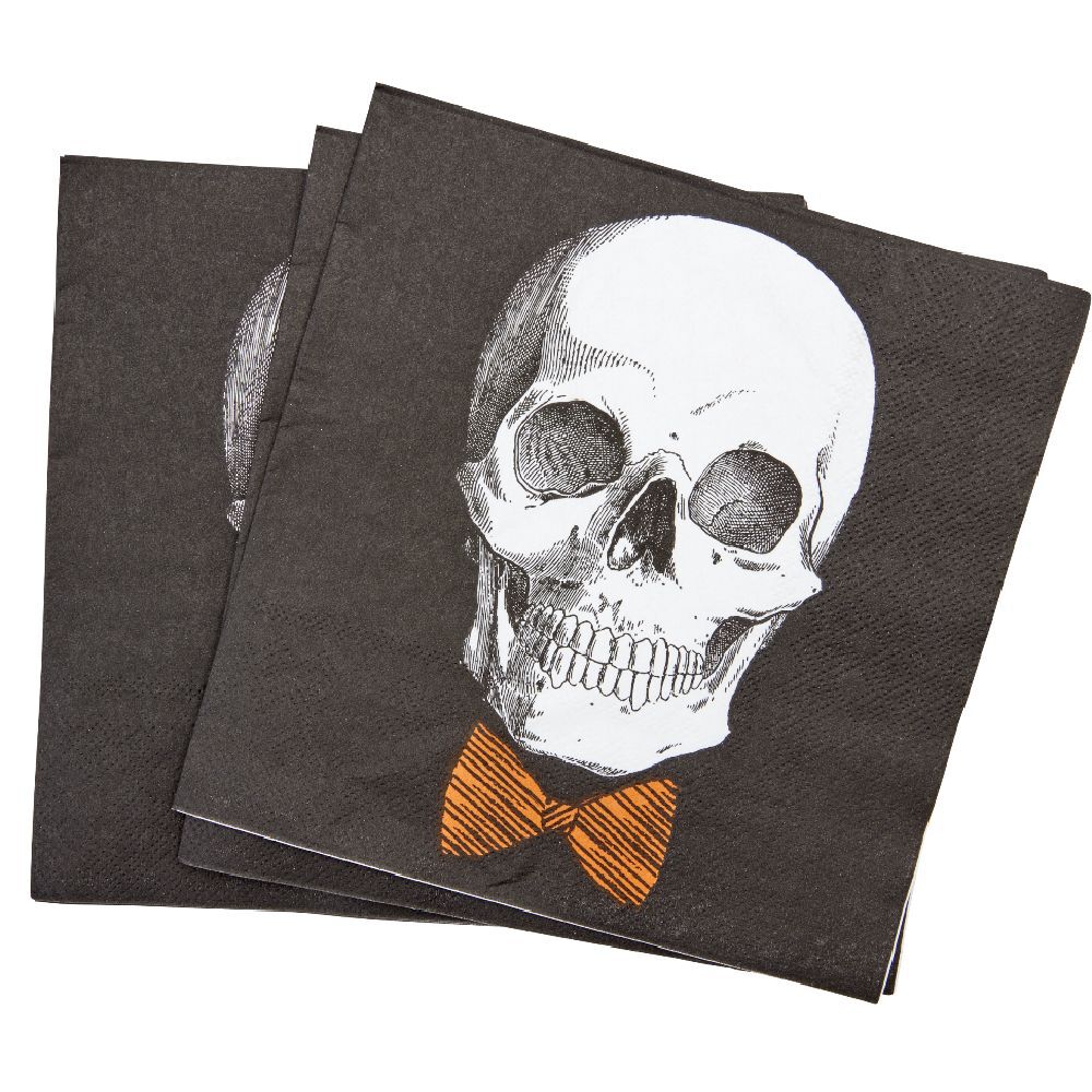Serviette papier Halloween imprimé squelette gentleman noir blanc x20