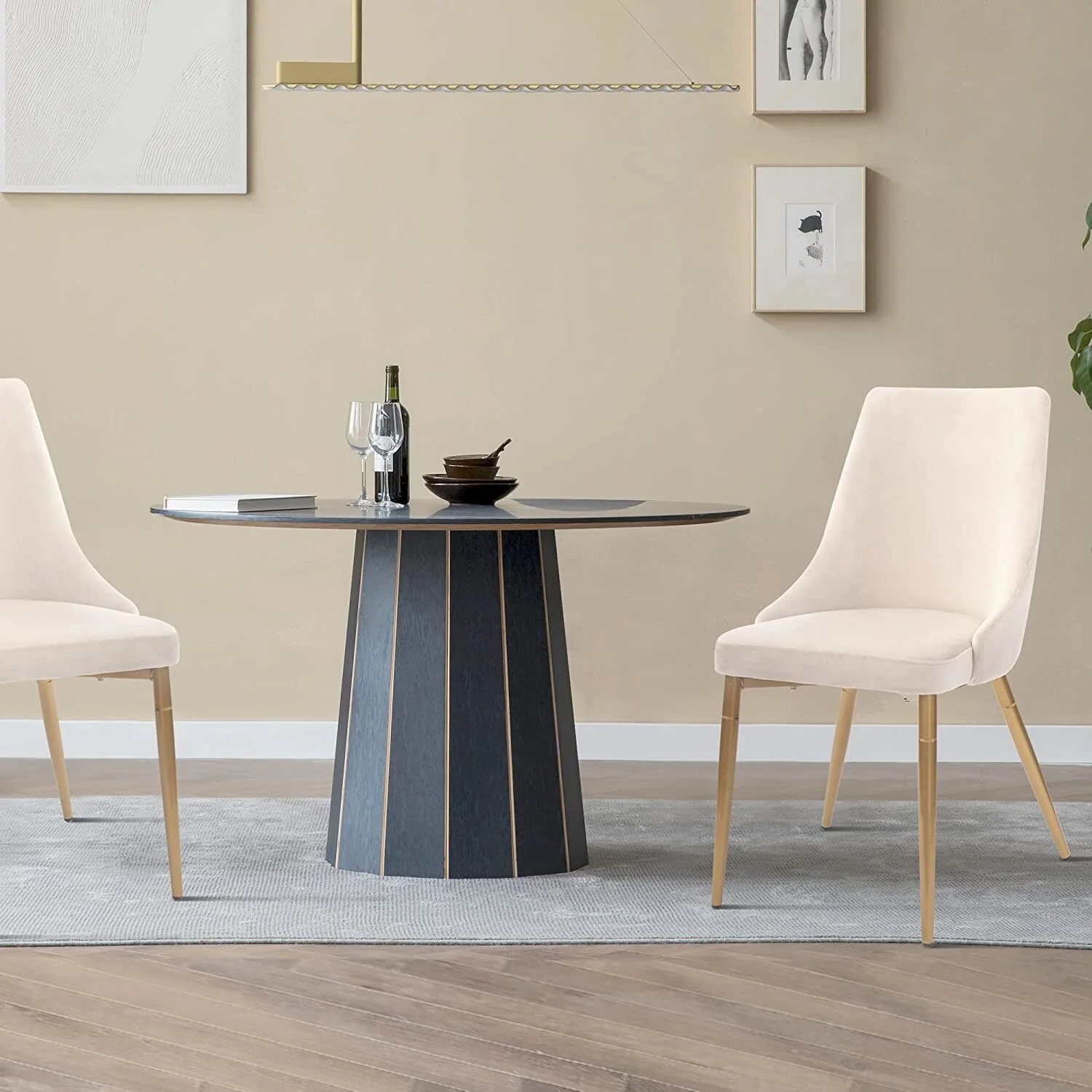 Upholstered High Back Side Chairs with Metal Legs, Set of 2, Beige