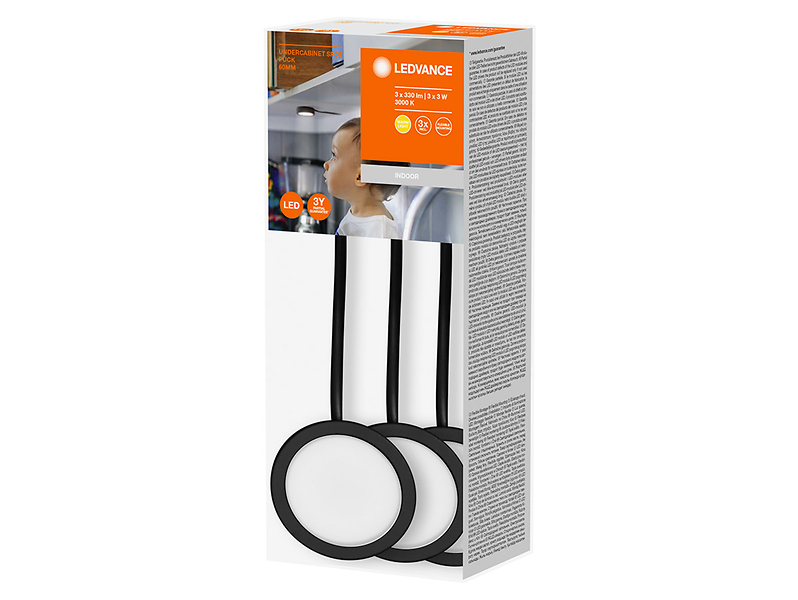 Oprawa podszafkowa 3 szt. Puck LED aluminiowa czarna