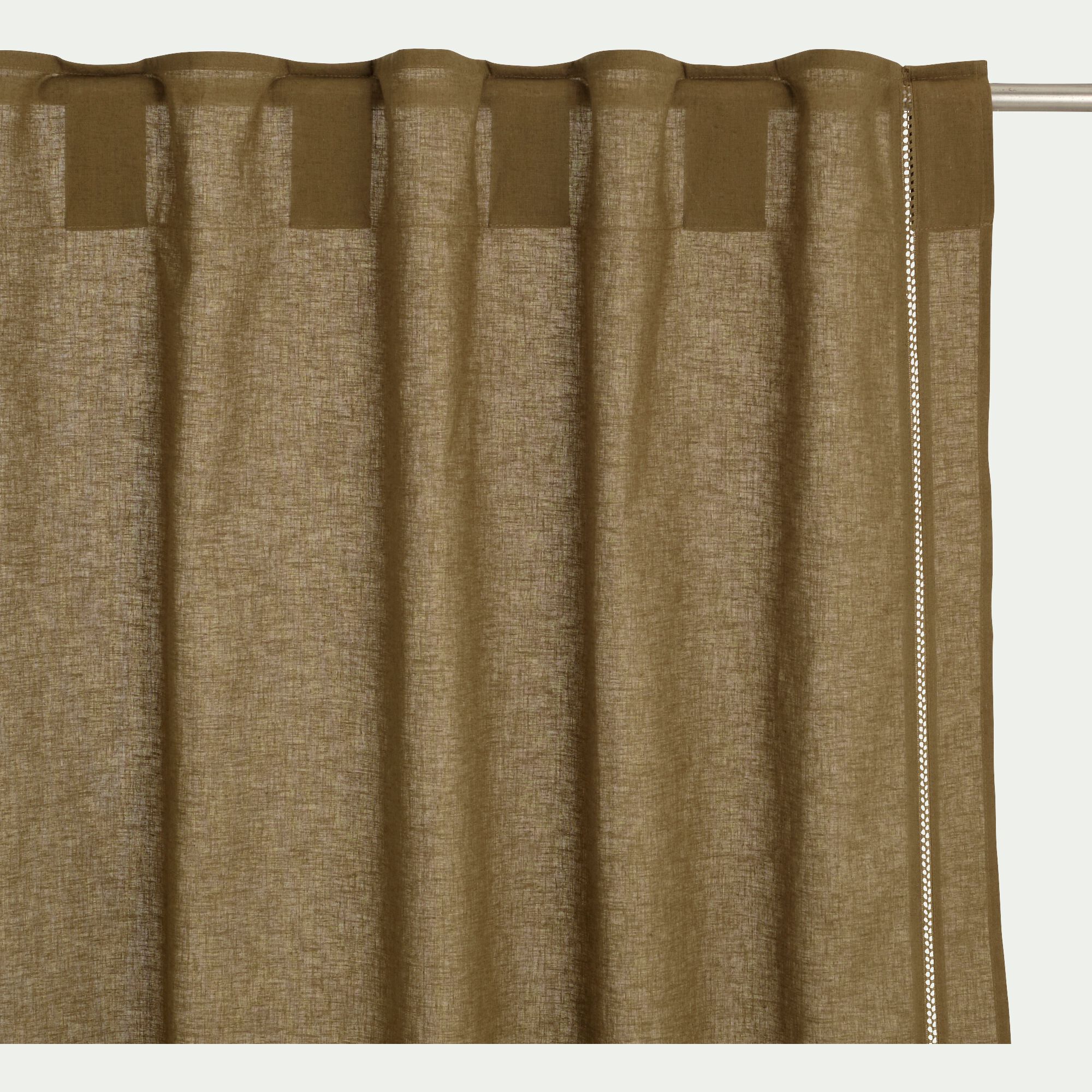 LAUZON - Rideau à passants cachés en lin et coton finition liseré 140x250cm - vert mousse