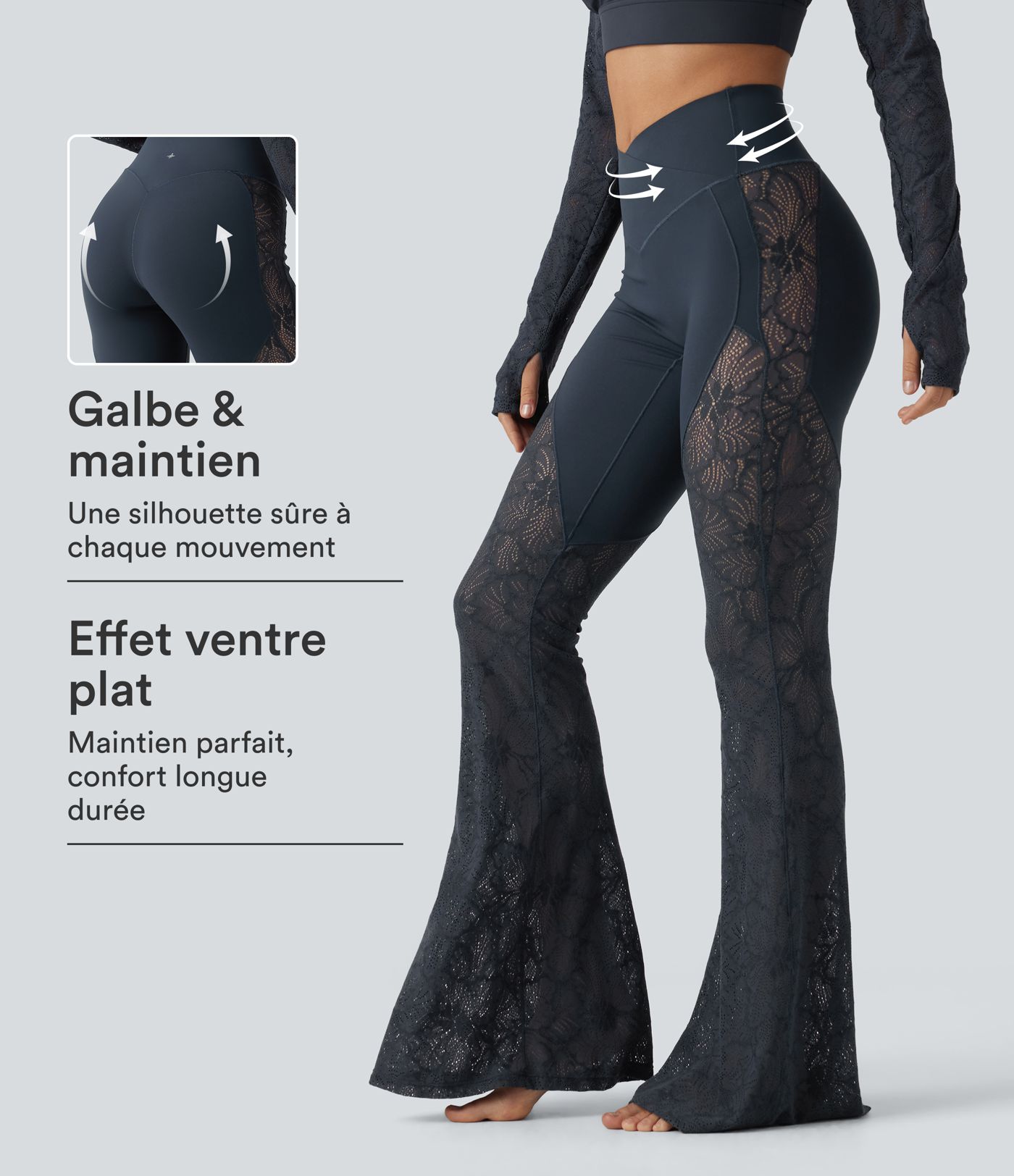 Legging de yoga flare Halara UltraSculpt™ taille haute croisé gainant avec dentelle contrastée et poches