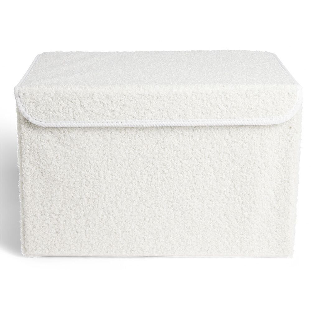 Panière coffre pliable tissu bouclette blanc 38x25xH25cm
