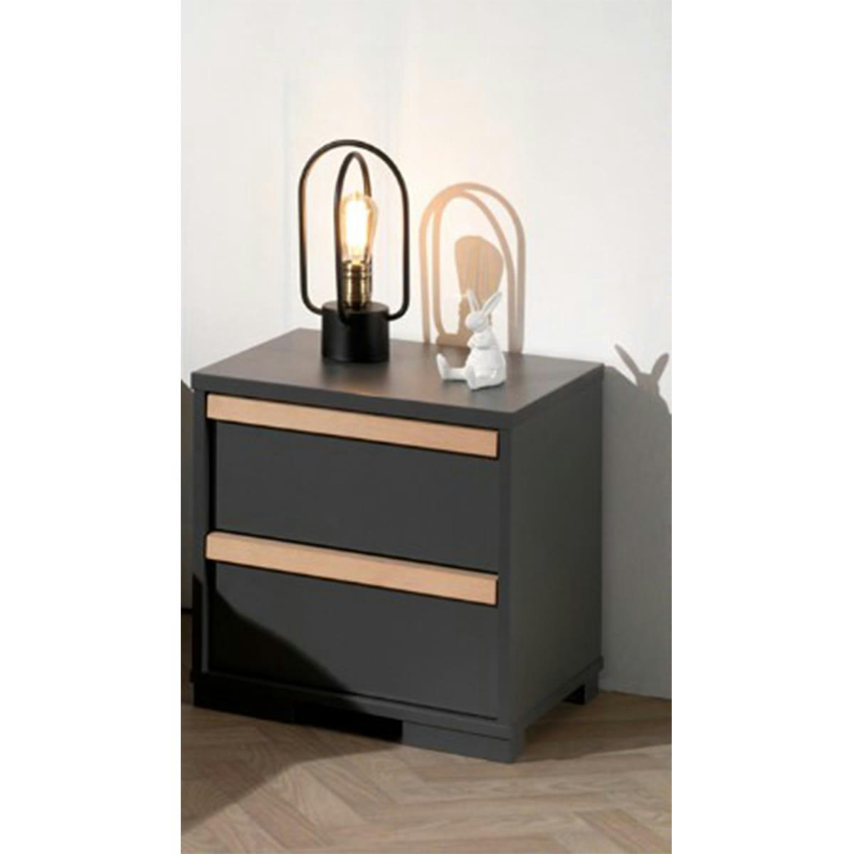 LONDON - Table de chevet 2 tiroirs anthracite