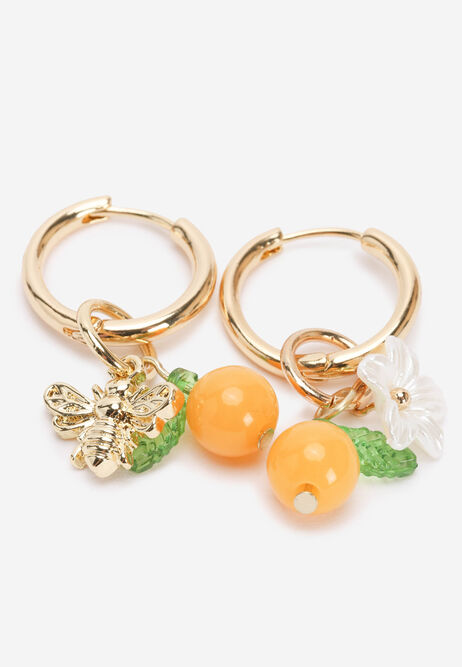 Womens Orange Charm Drop Earrings