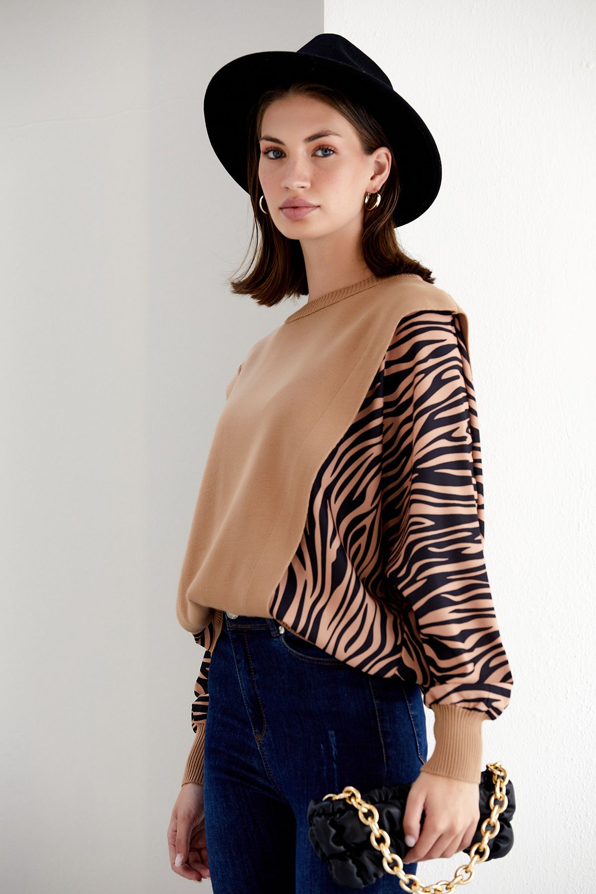 Belissh Exotic Safari Oversized Bat Sleeve Sweater