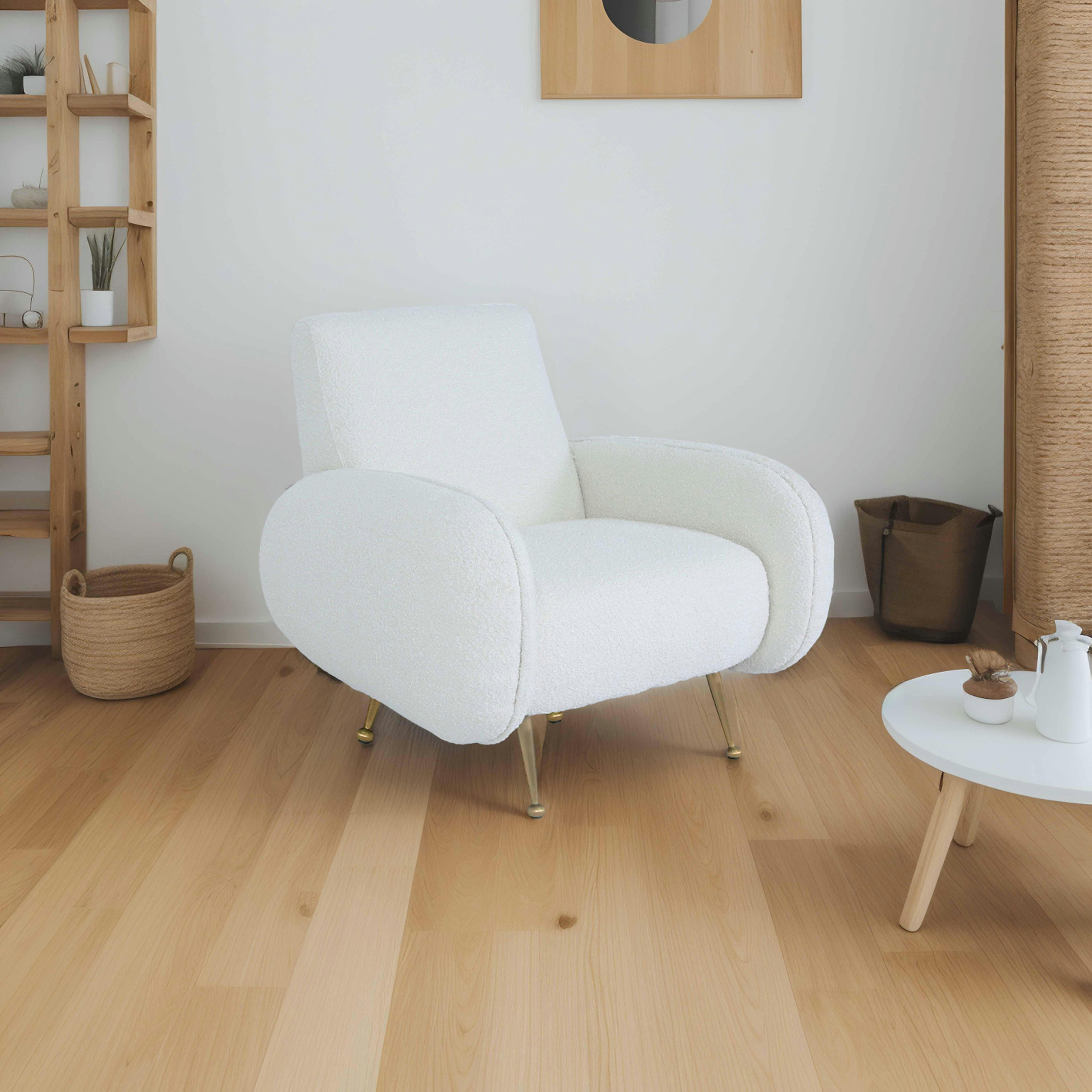 SVEN - Fauteuil vintage en tissu bouclette blanc