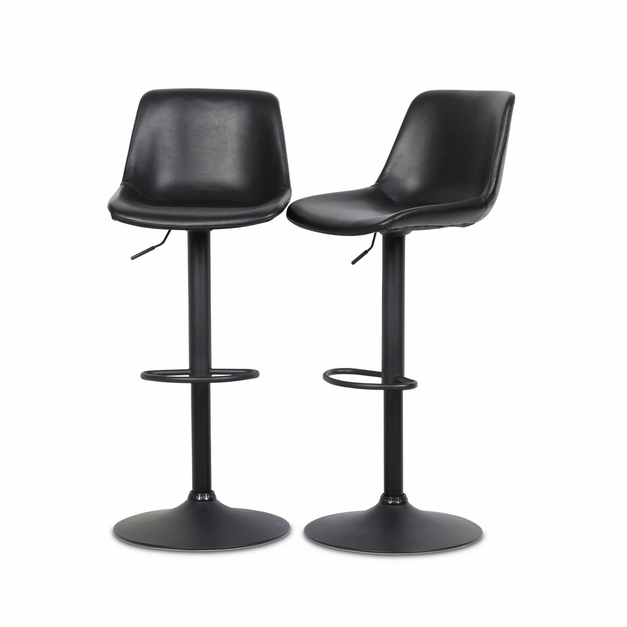 NOAH - Lot de 2 tabourets de bar réglables, simili cuir noir