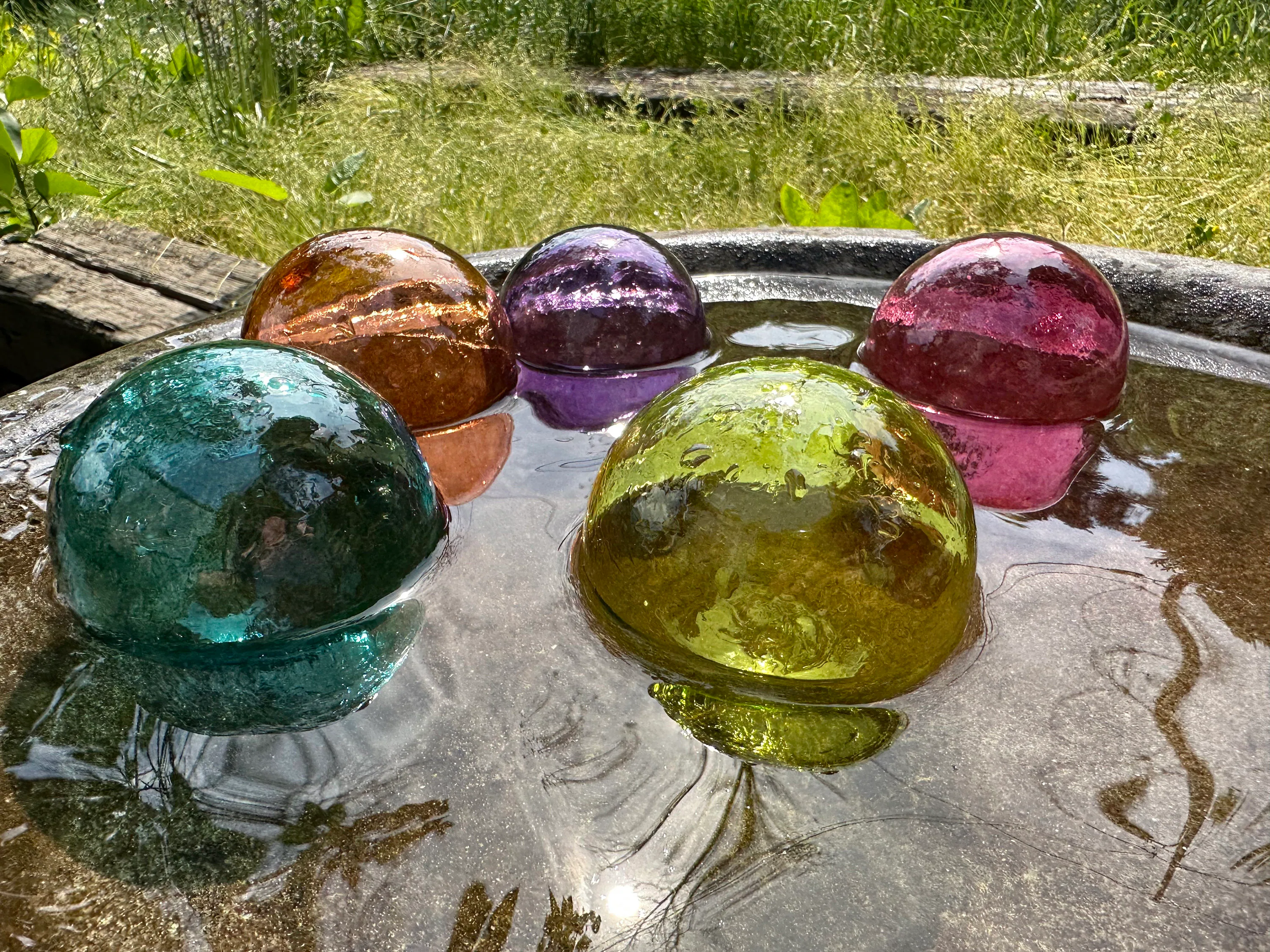 Pink Green Jewel Tone Glass Ball Set: 5 Coastal Decor Floats, 2.5