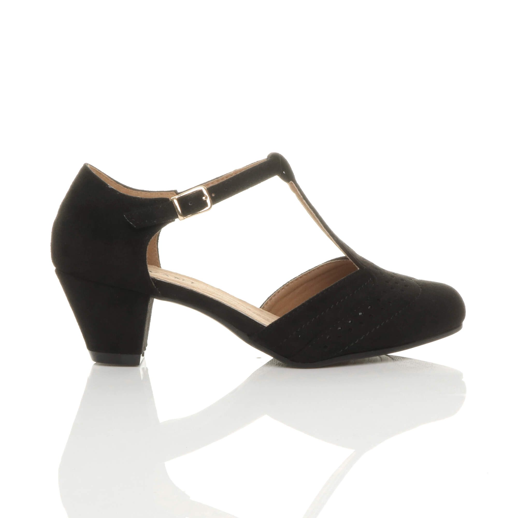 AJVANI Mid Heel Comfort T-Bar Brogue 2 Part Heels