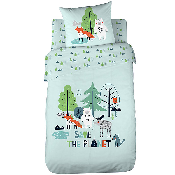 Parure de lit 140x200 cm coton biologique SAVE THE PLANET Bleu