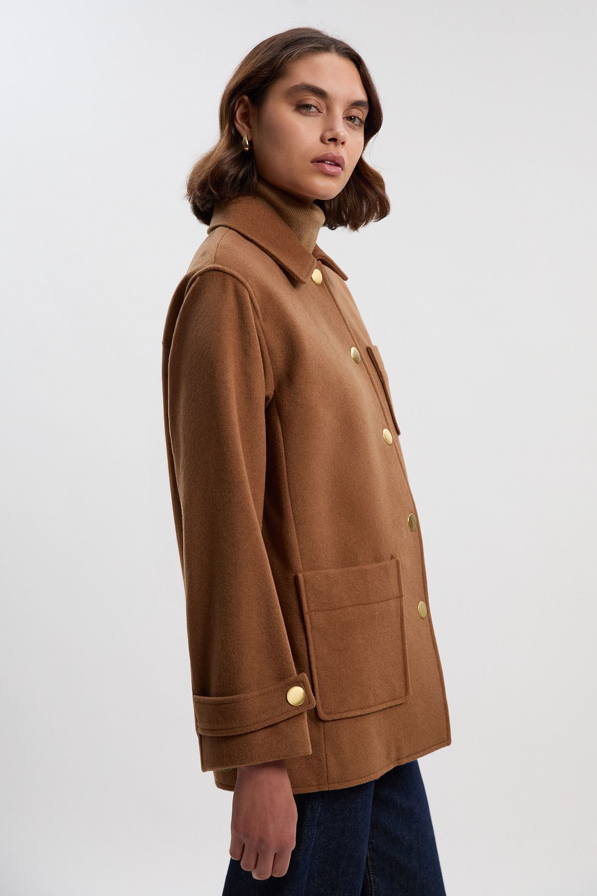 KarenMillen Brushed Wool Patch Pocket Tailored Medium Coat