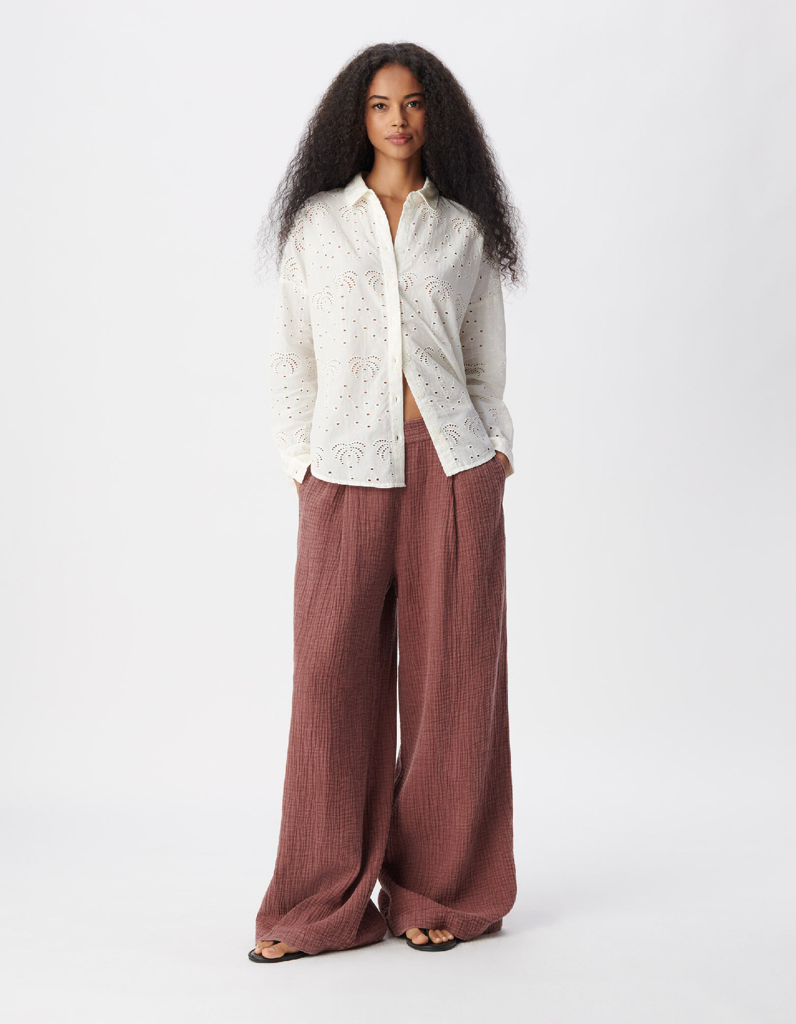 Chemise blanche broderie anglaise palmiers Femme